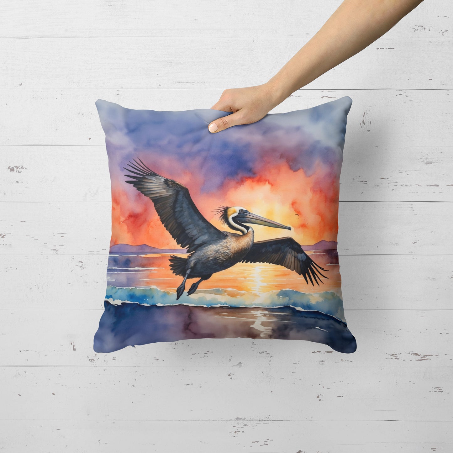 Pelican Fiery Sunset Throw Pillow