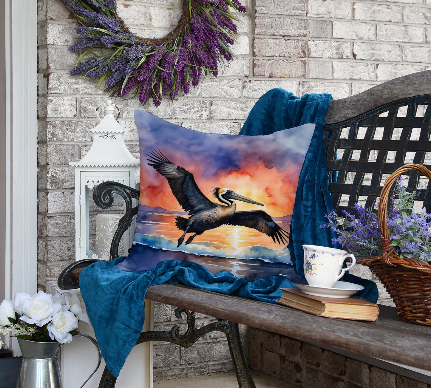 Pelican Fiery Sunset Throw Pillow