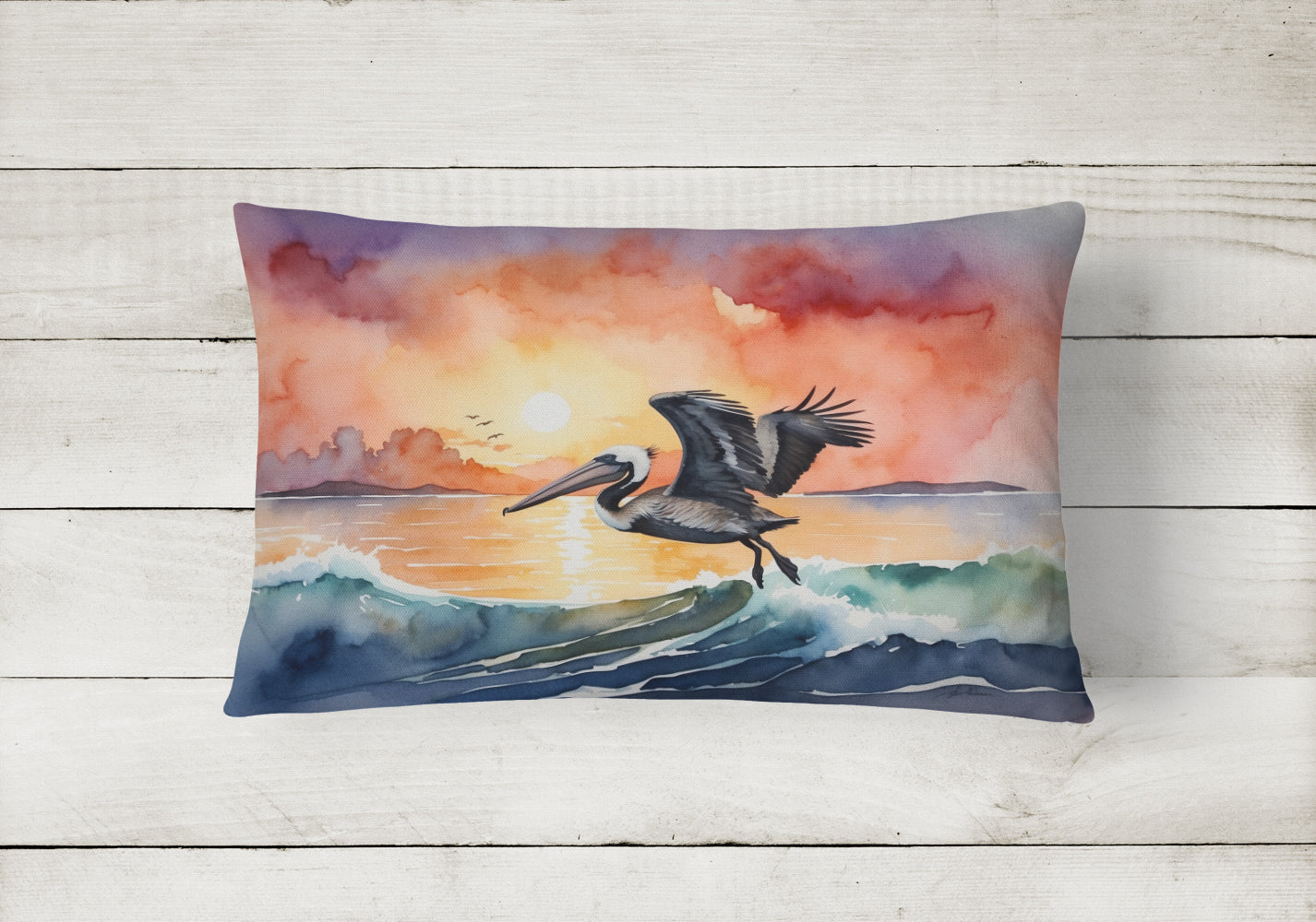 Pelican Fiery Sunset Throw Pillow