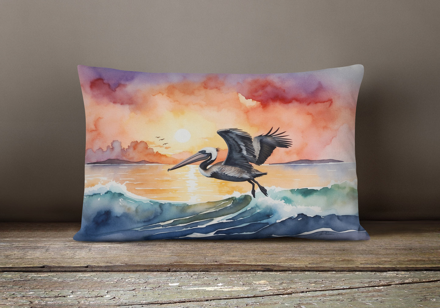 Pelican Fiery Sunset Throw Pillow