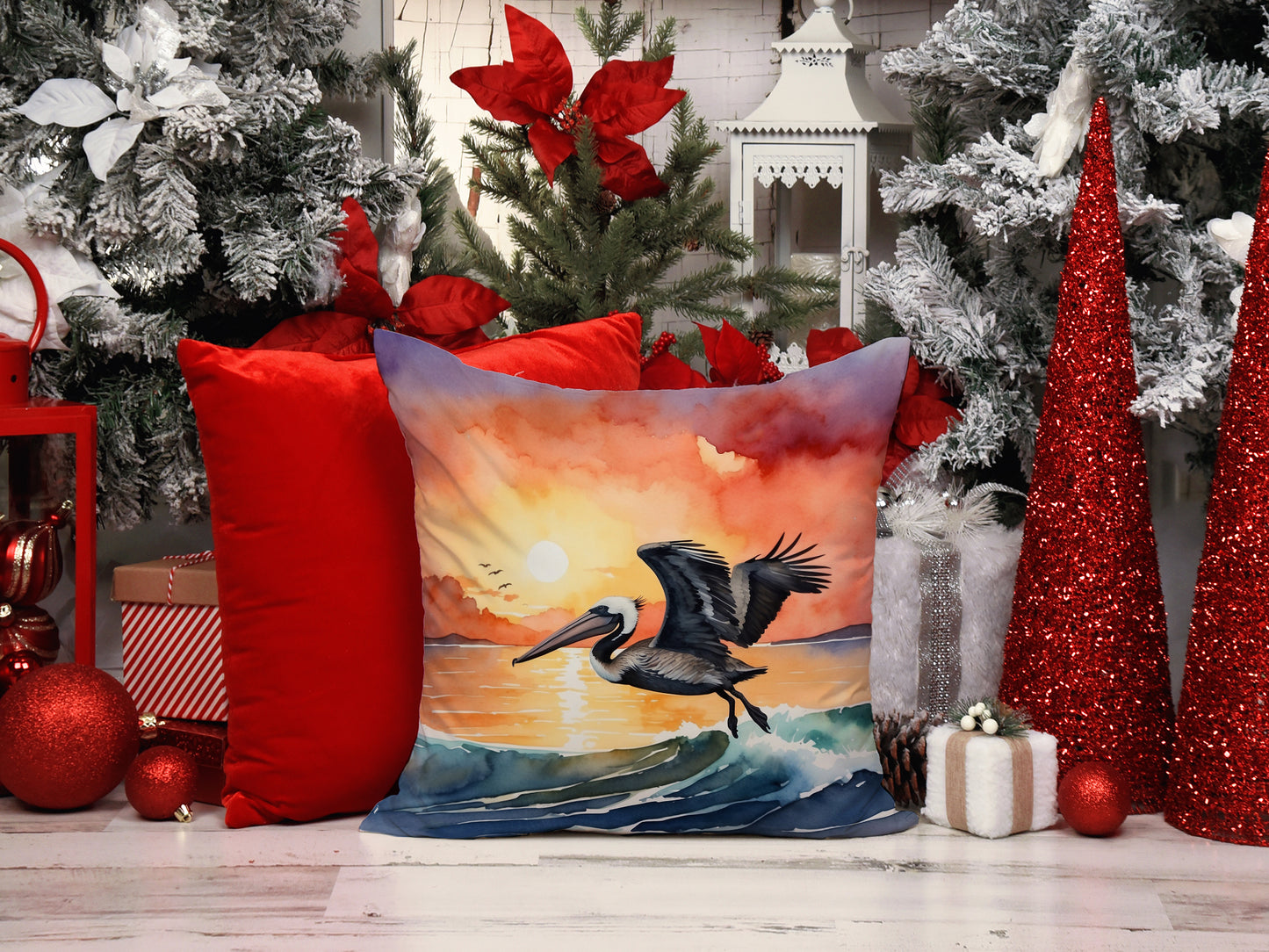 Pelican Fiery Sunset Throw Pillow