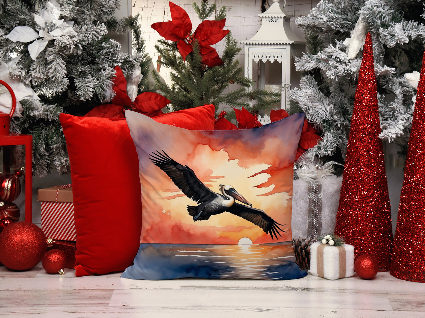Pelican Fiery Sunset Throw Pillow