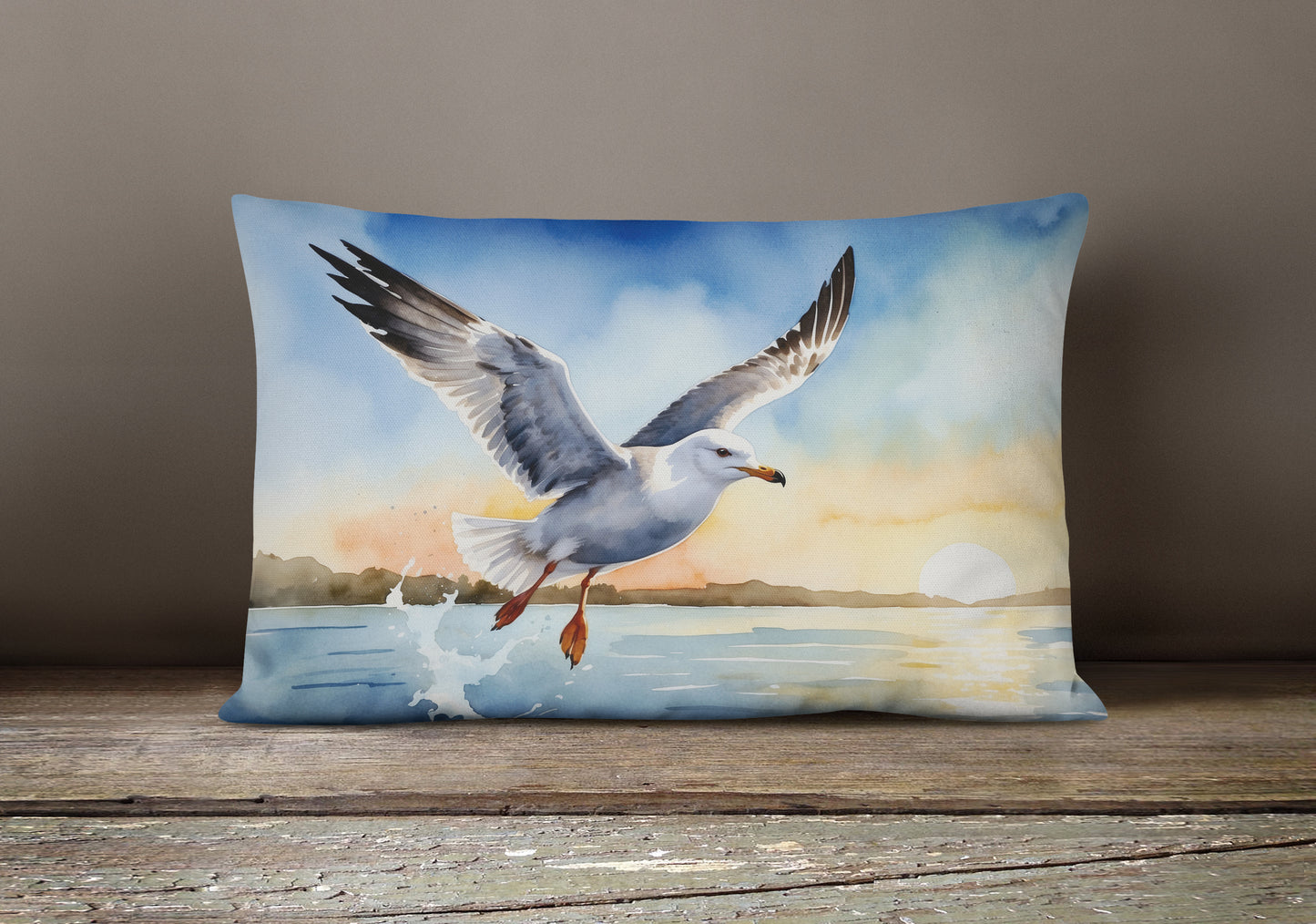 Gull Flying Low Throw Pillow