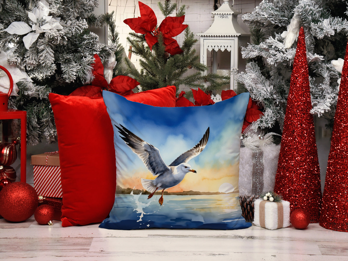 Gull Flying Low Throw Pillow