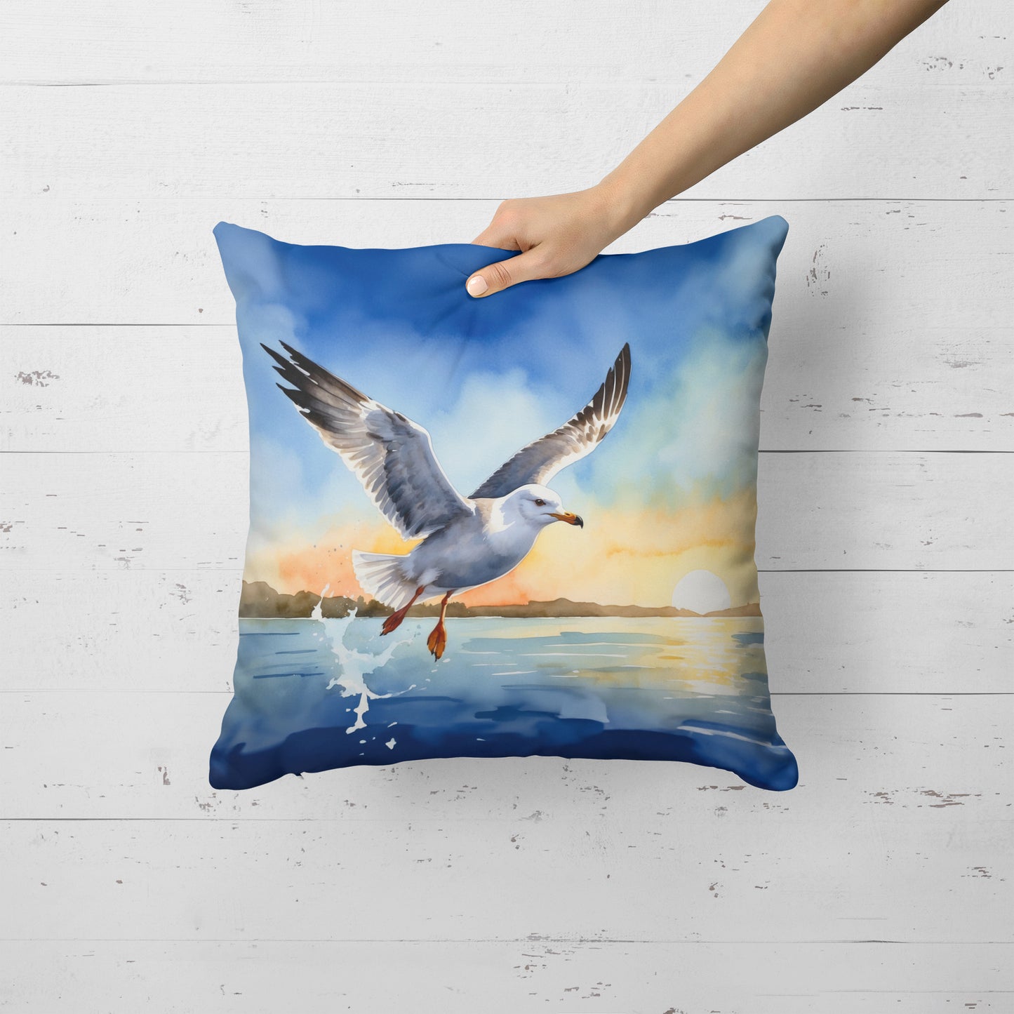 Gull Flying Low Throw Pillow