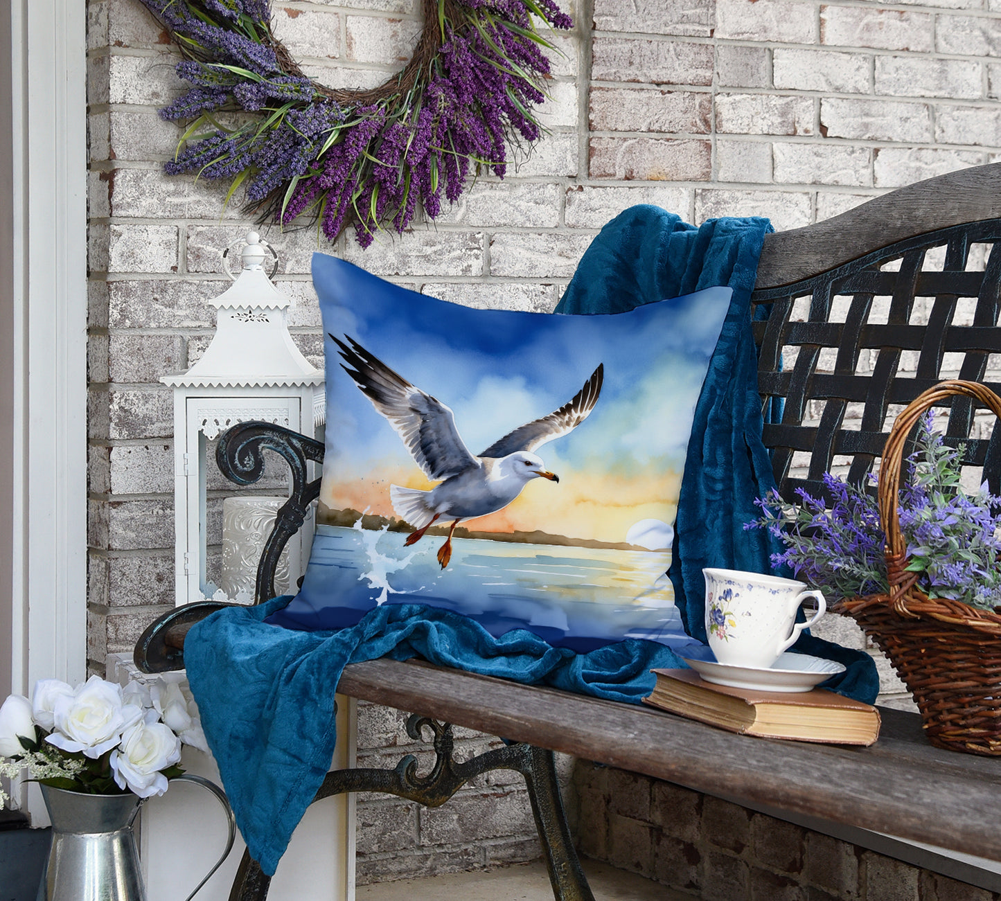 Gull Flying Low Throw Pillow