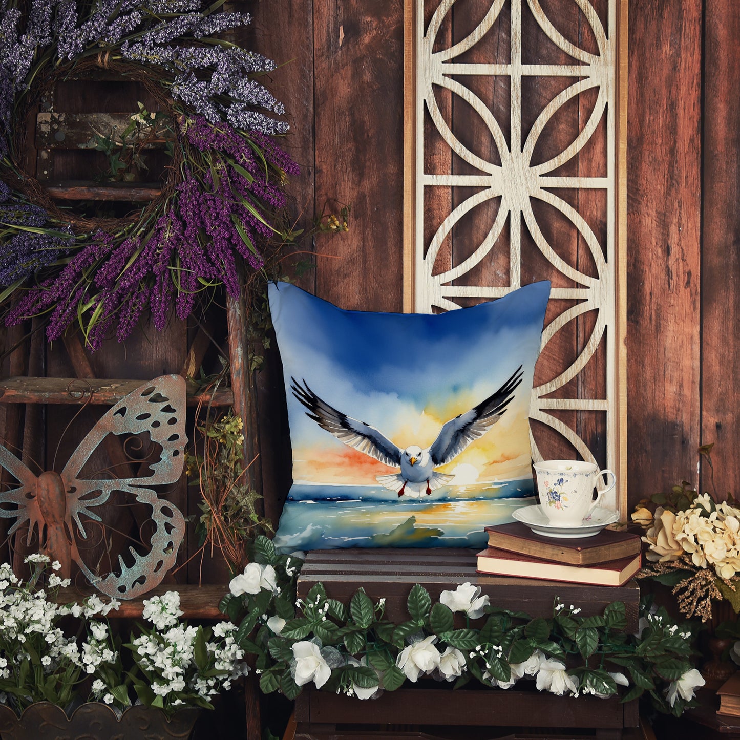 Gull Flying Low Throw Pillow