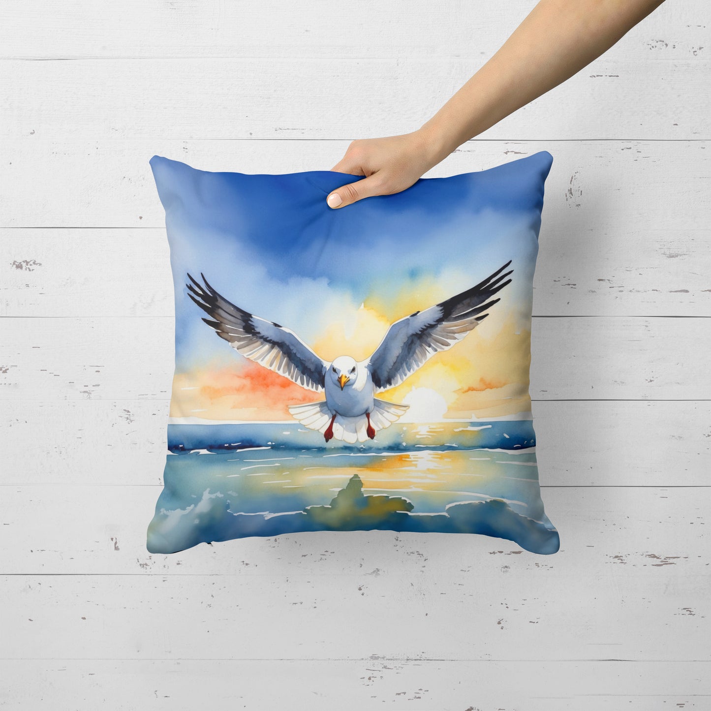 Gull Flying Low Throw Pillow