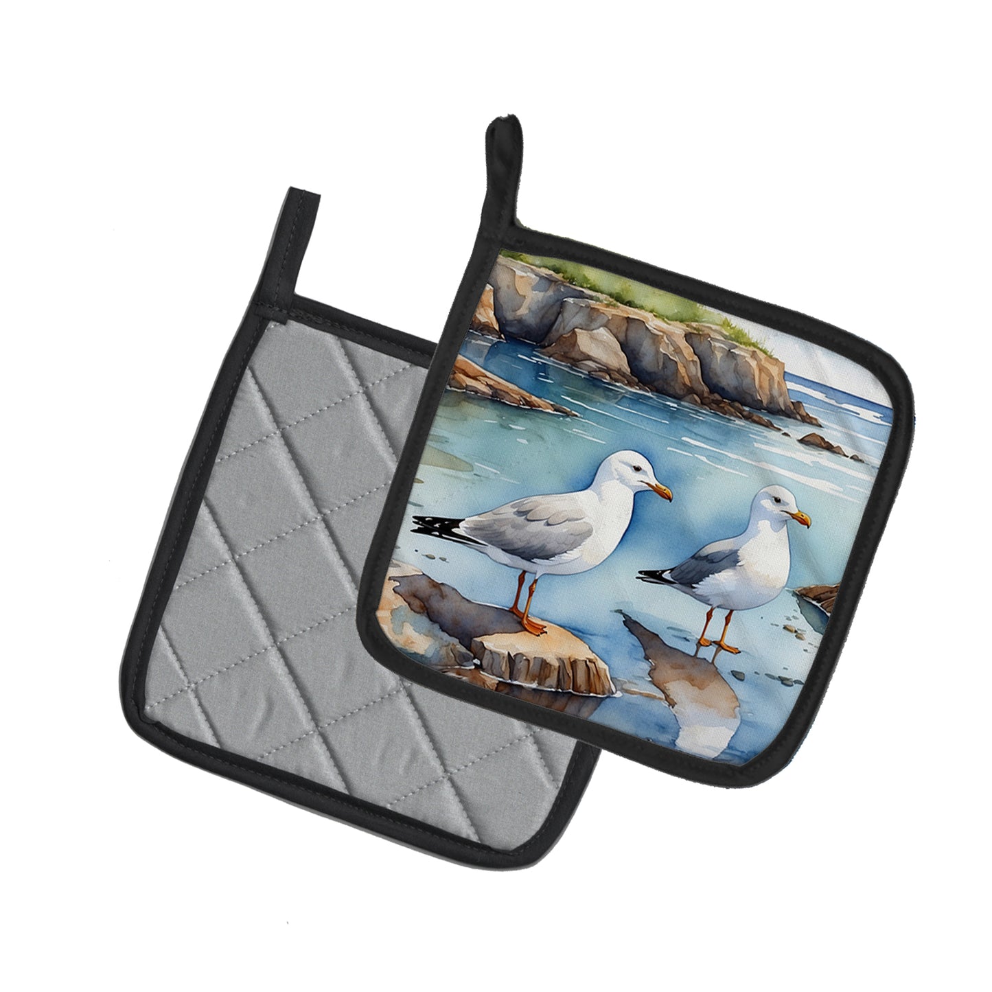 Gulls Scavenging Pair of Pot Holders