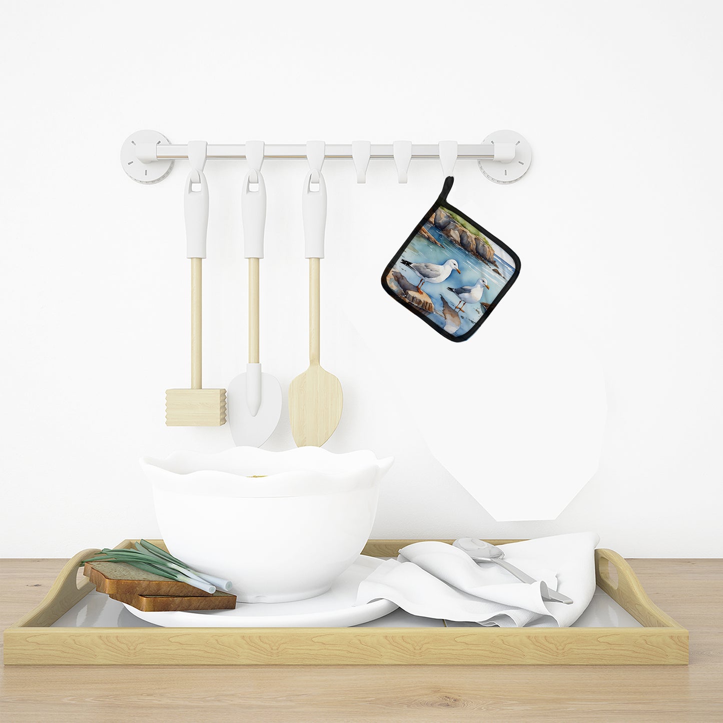 Gulls Scavenging Pair of Pot Holders