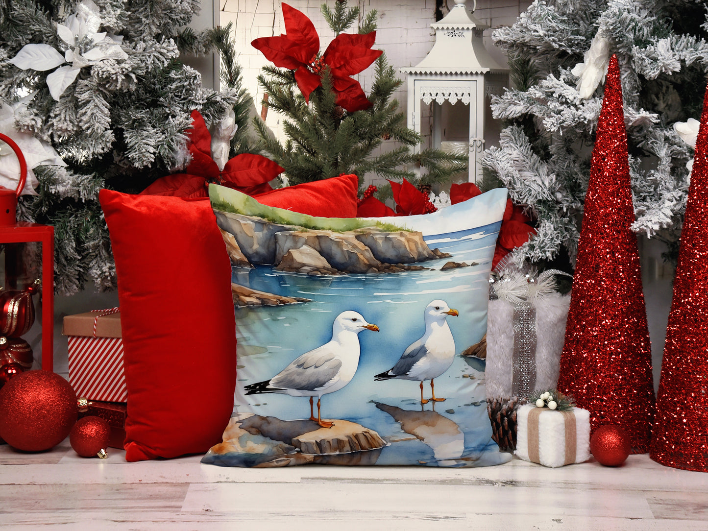 Gulls Scavenging Throw Pillow