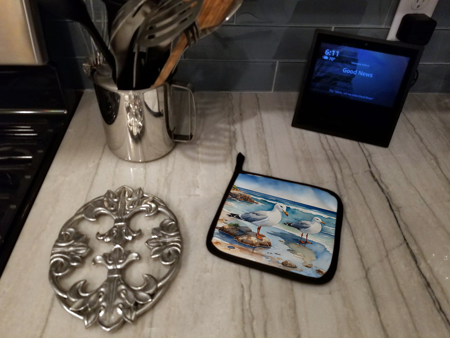Gulls Scavenging Pair of Pot Holders