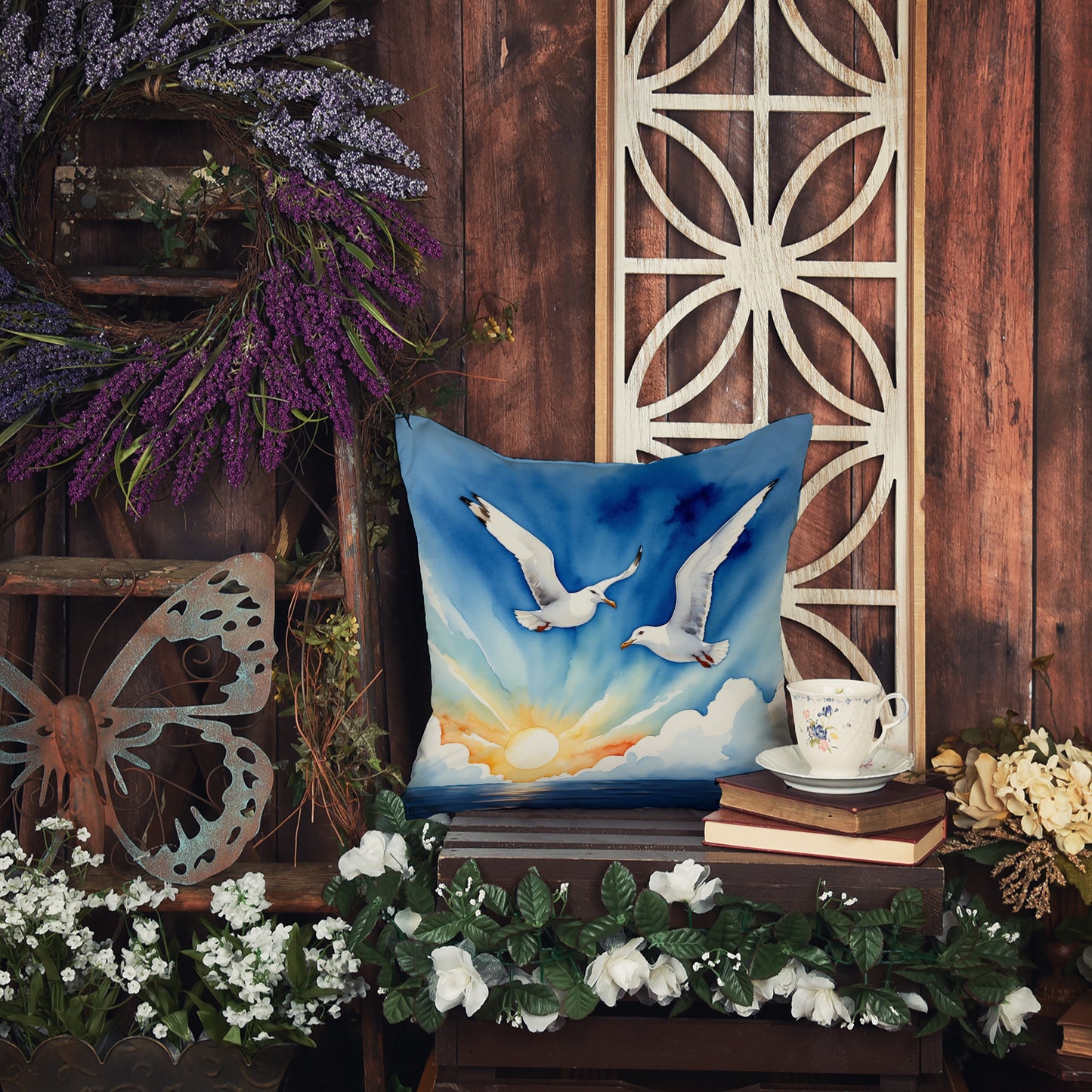 Gulls Soaring High Throw Pillow