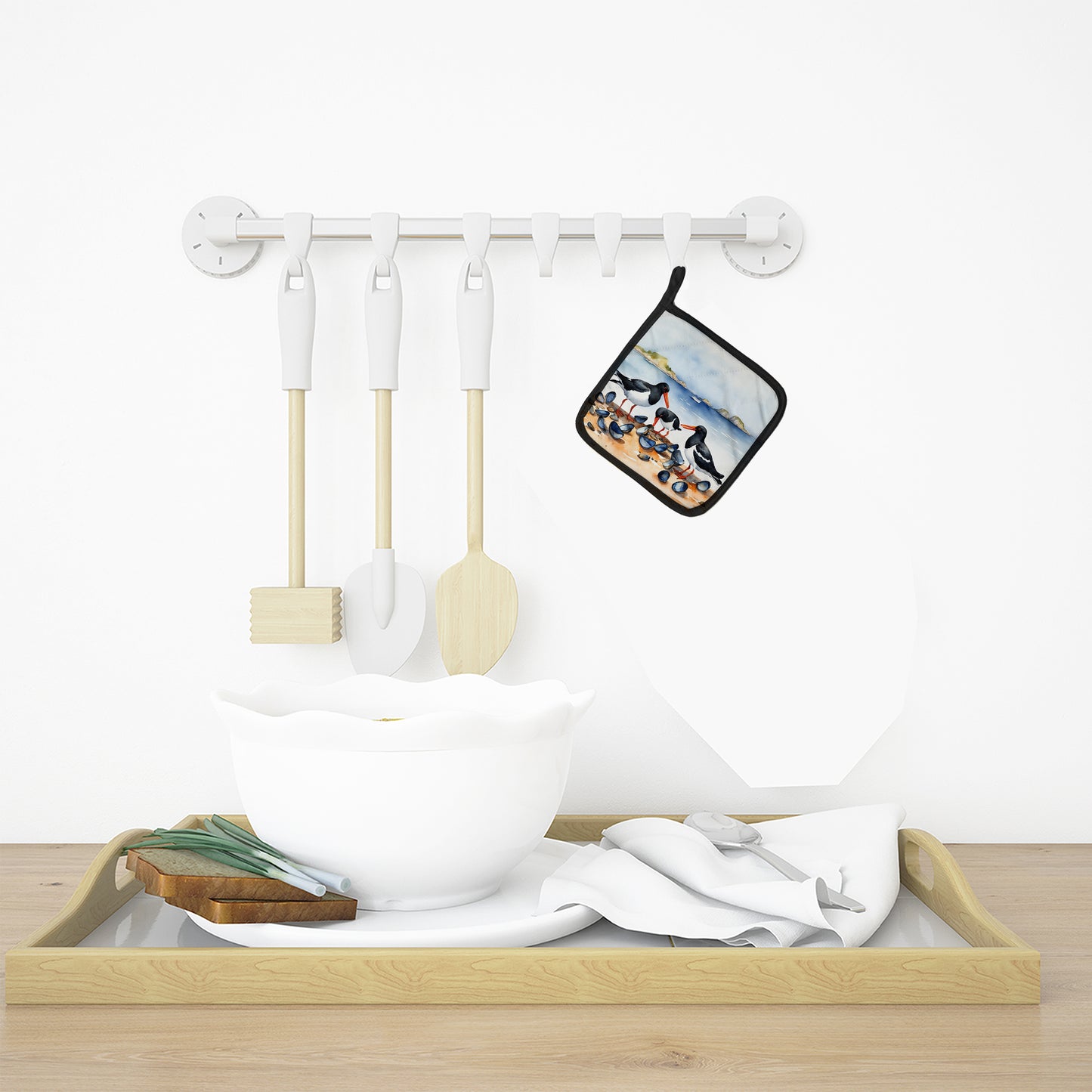 Oystercatchers Feeding Pair of Pot Holders