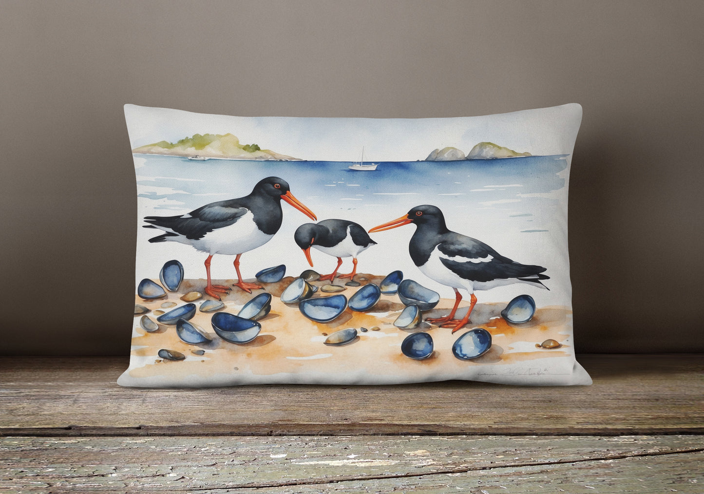 Oystercatchers Feeding Throw Pillow