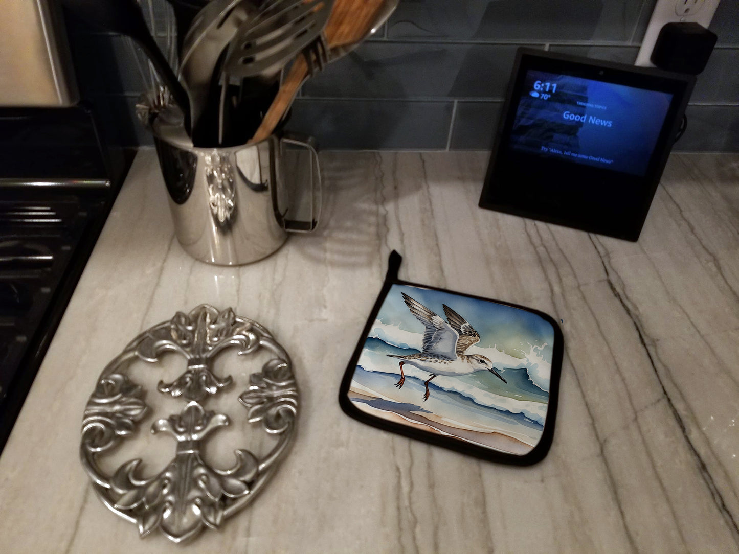 Sanderling Racing the Tide Pair of Pot Holders