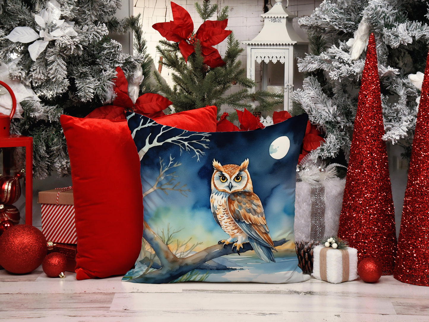 Owl Perched in Coastal Tree Throw Pillow