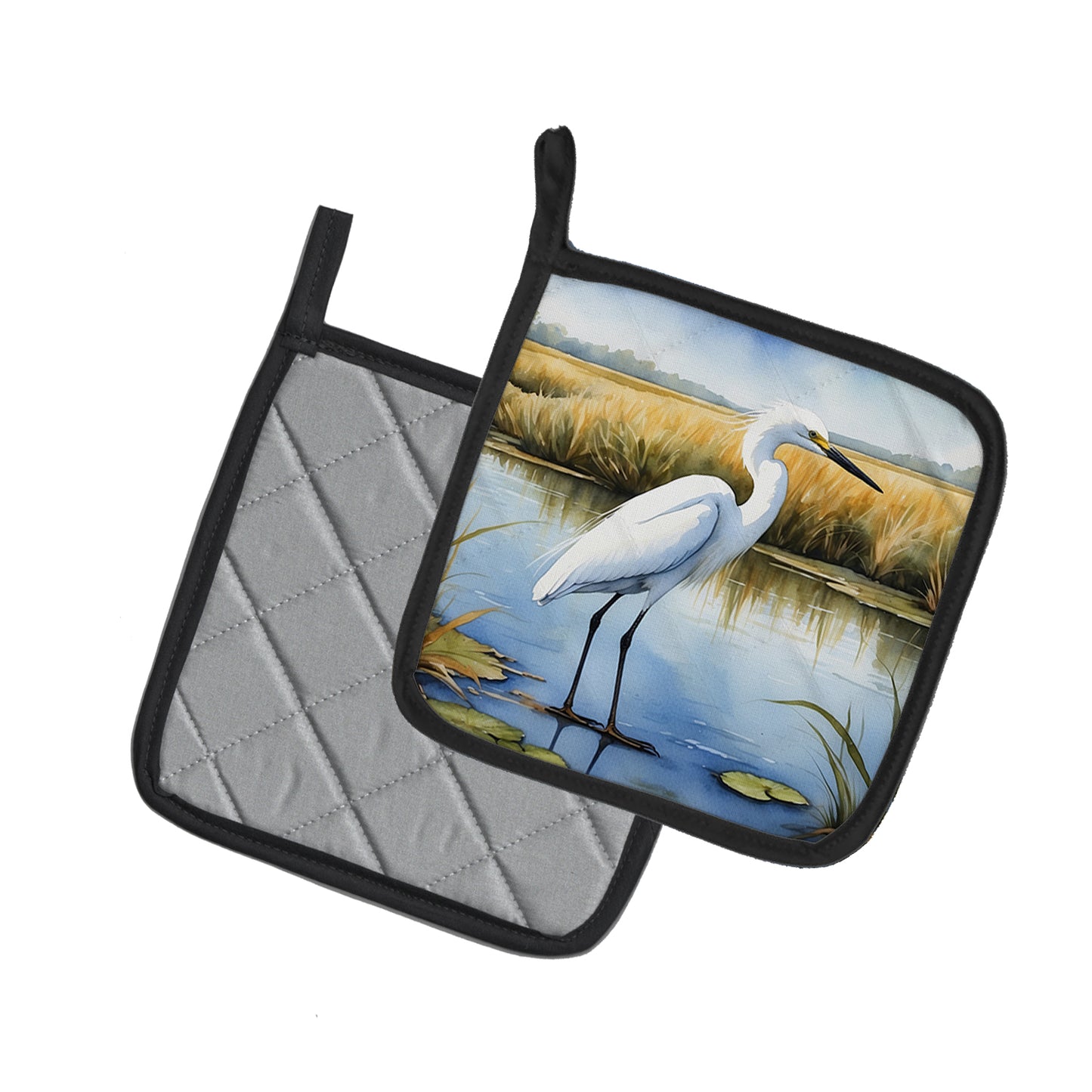 Snowy Egret in Coastal Marshes Pair of Pot Holders