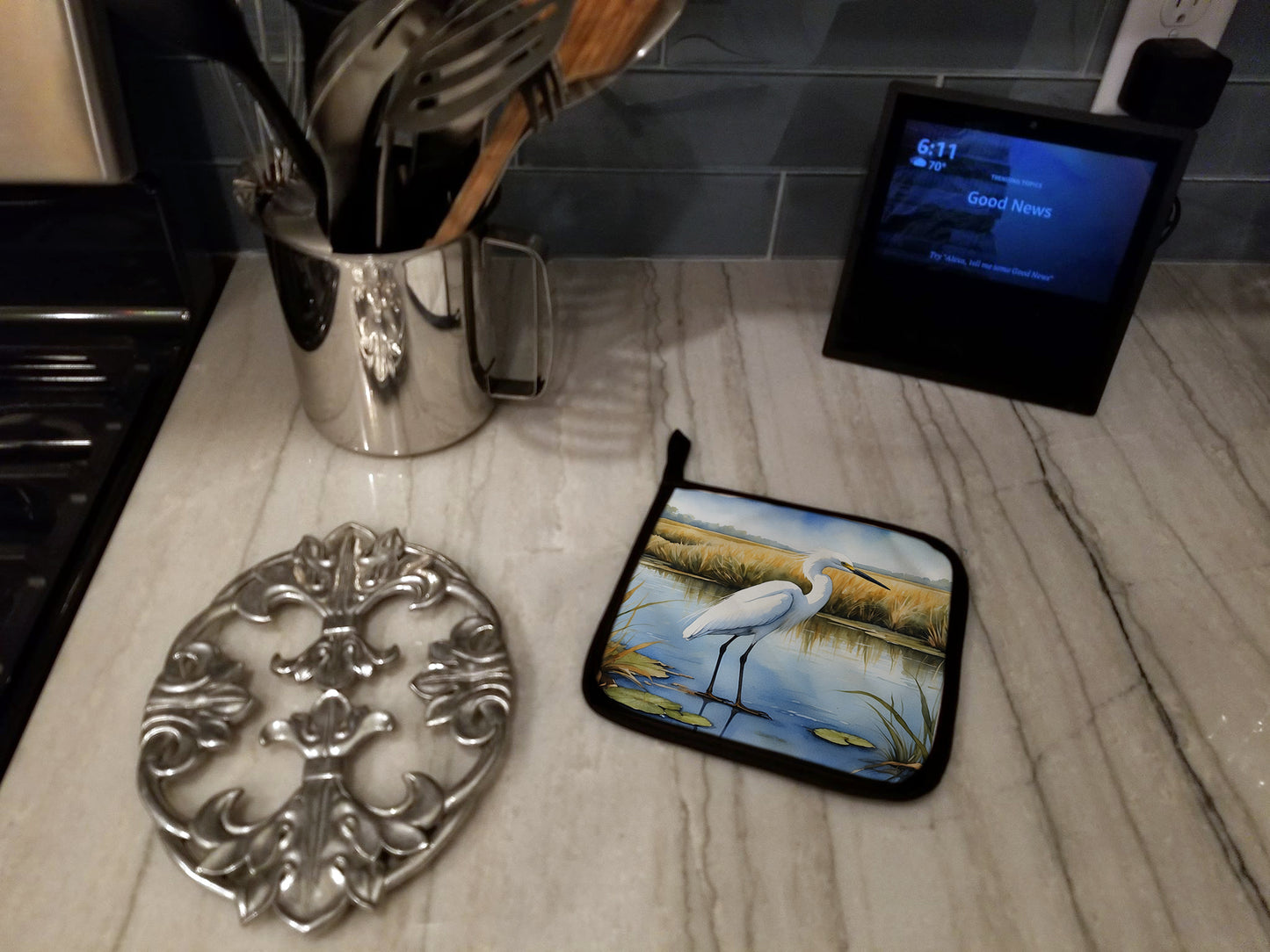 Snowy Egret in Coastal Marshes Pair of Pot Holders