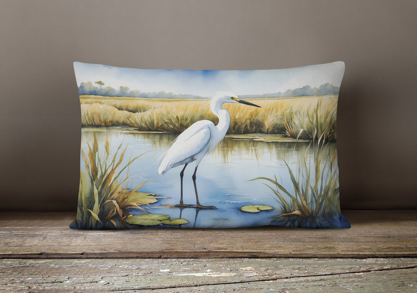 Snowy Egret in Coastal Marshes Throw Pillow