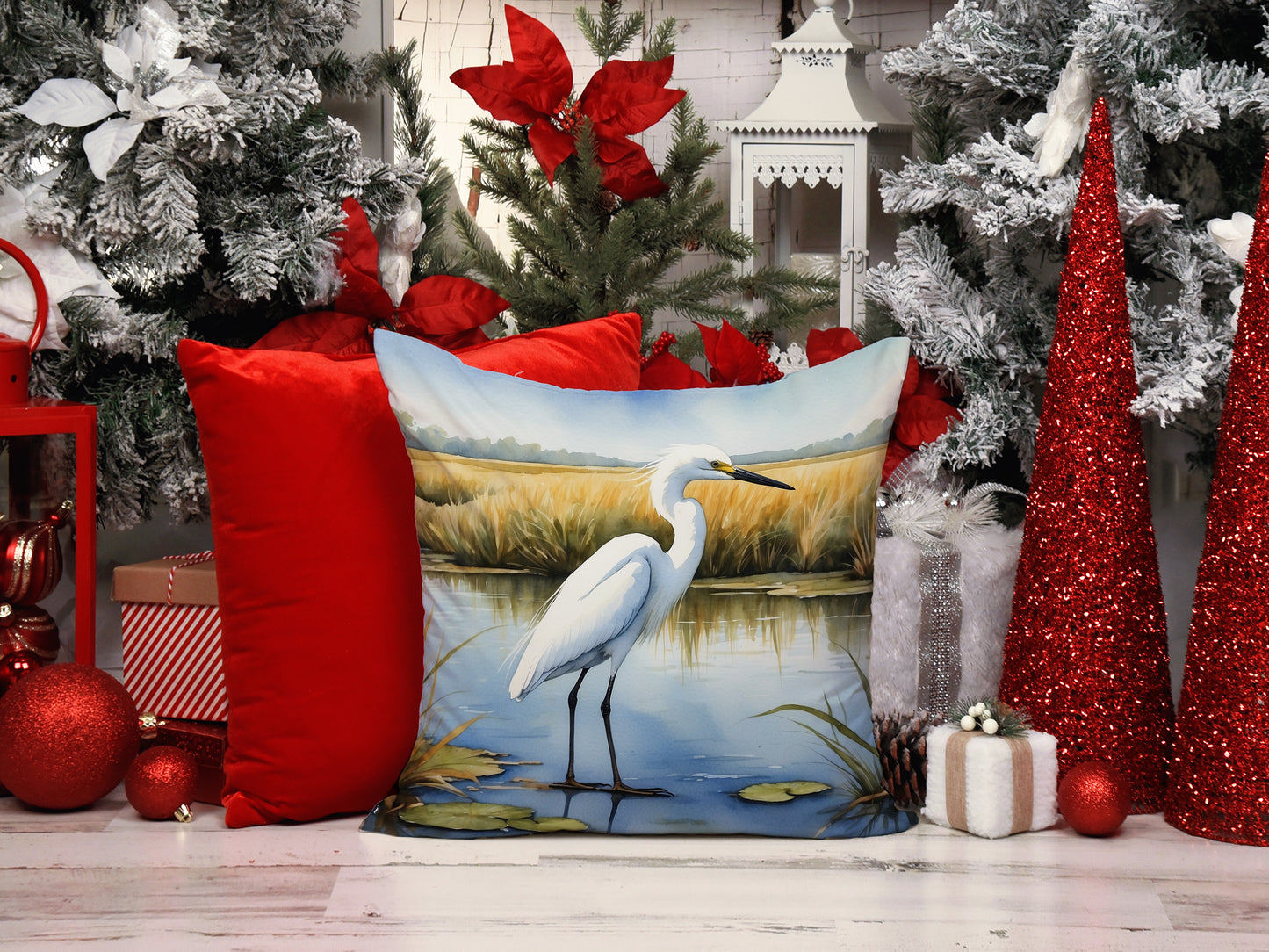 Snowy Egret in Coastal Marshes Throw Pillow