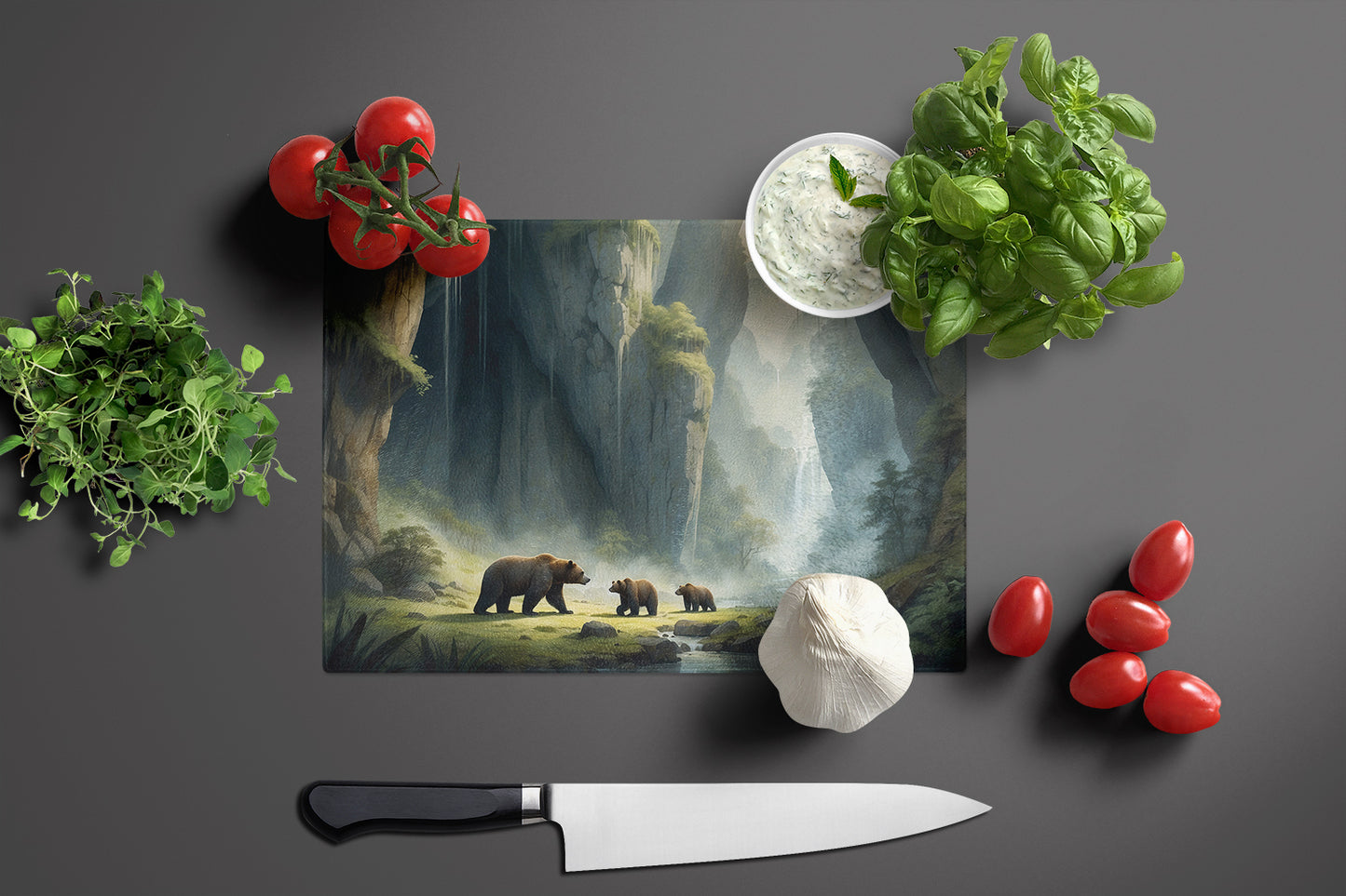 Cave Bears Glass Cutting Board