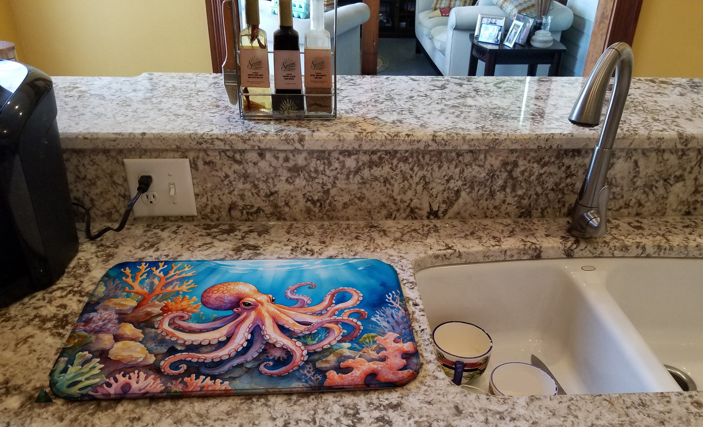 Octopus Among Coral Dish Drying Mat