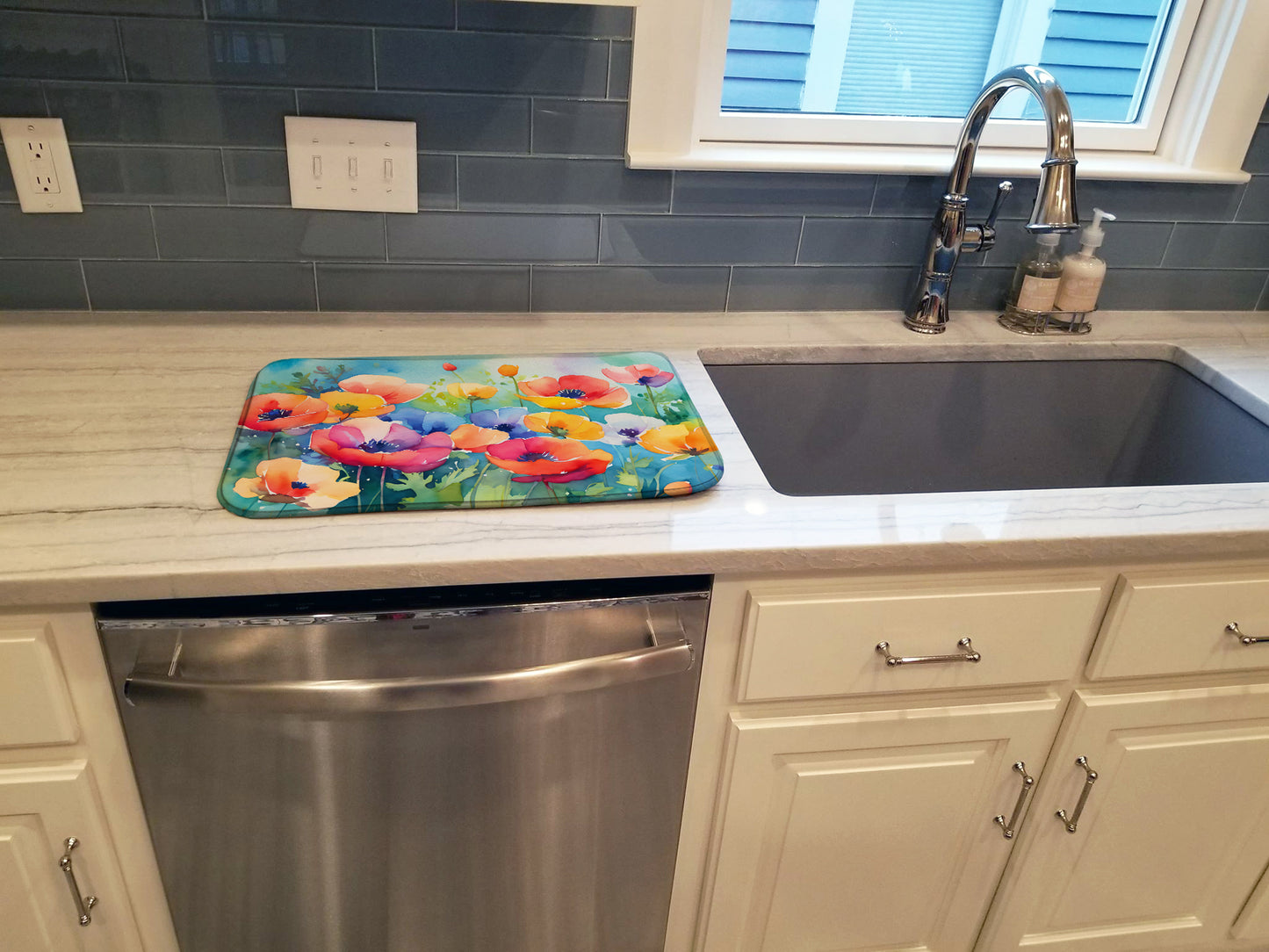 Anemones in Watercolor Dish Drying Mat