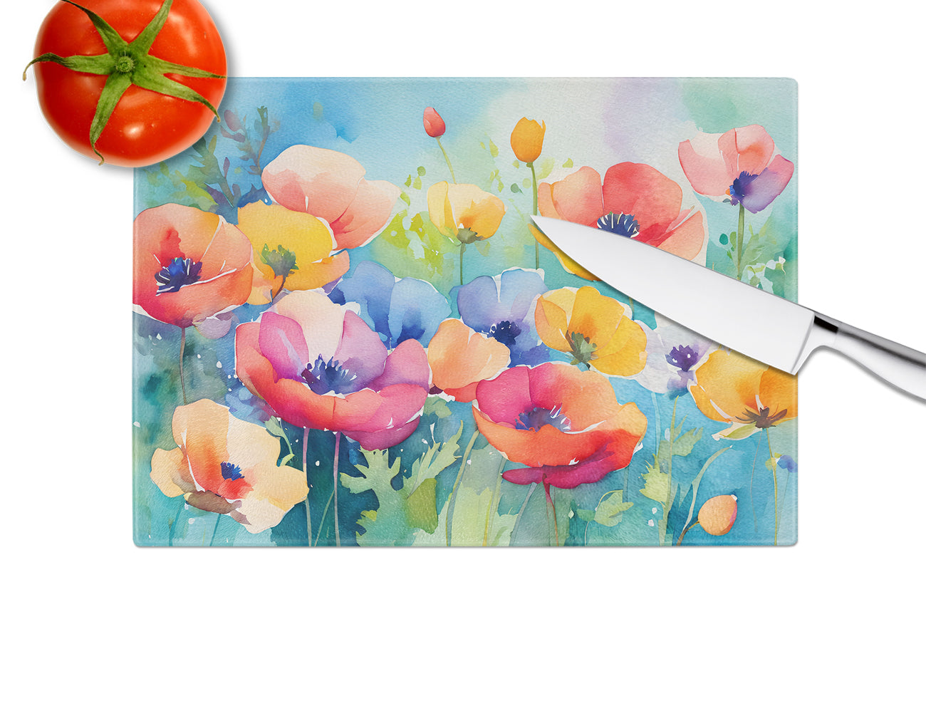 Anemones in Watercolor Glass Cutting Board