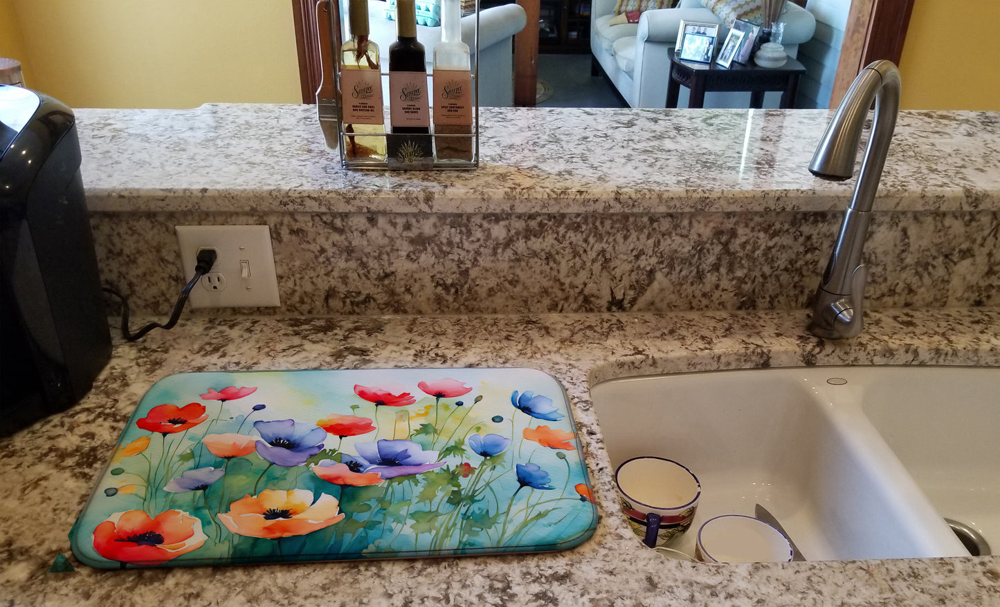 Anemones in Watercolor Dish Drying Mat