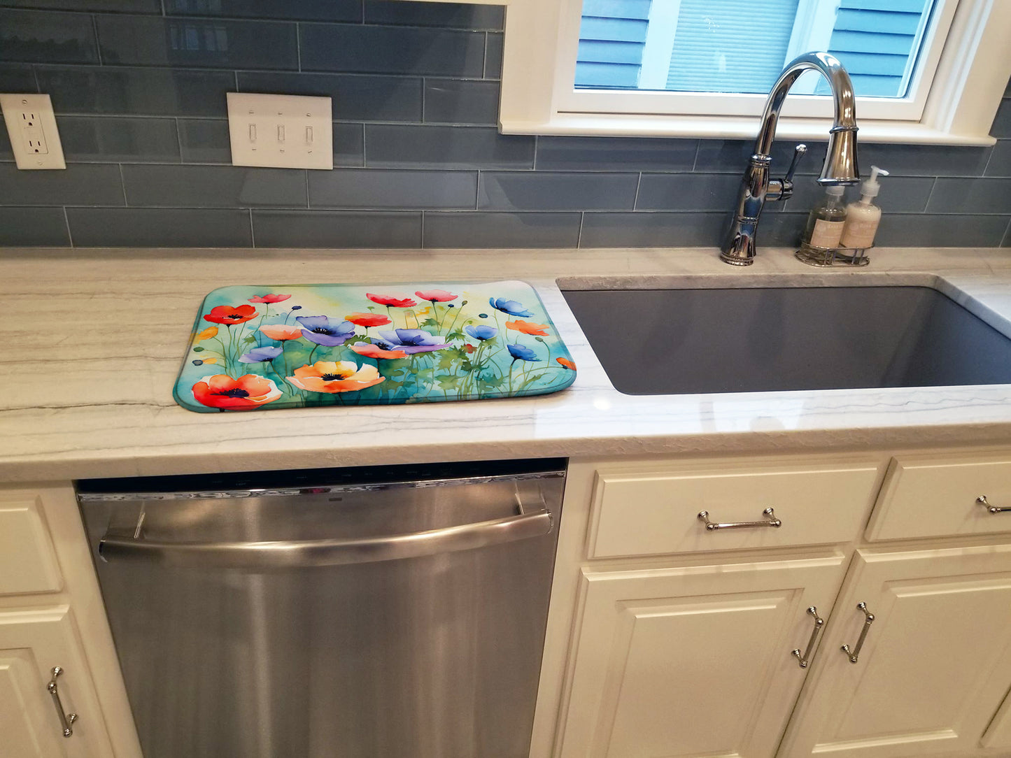 Anemones in Watercolor Dish Drying Mat