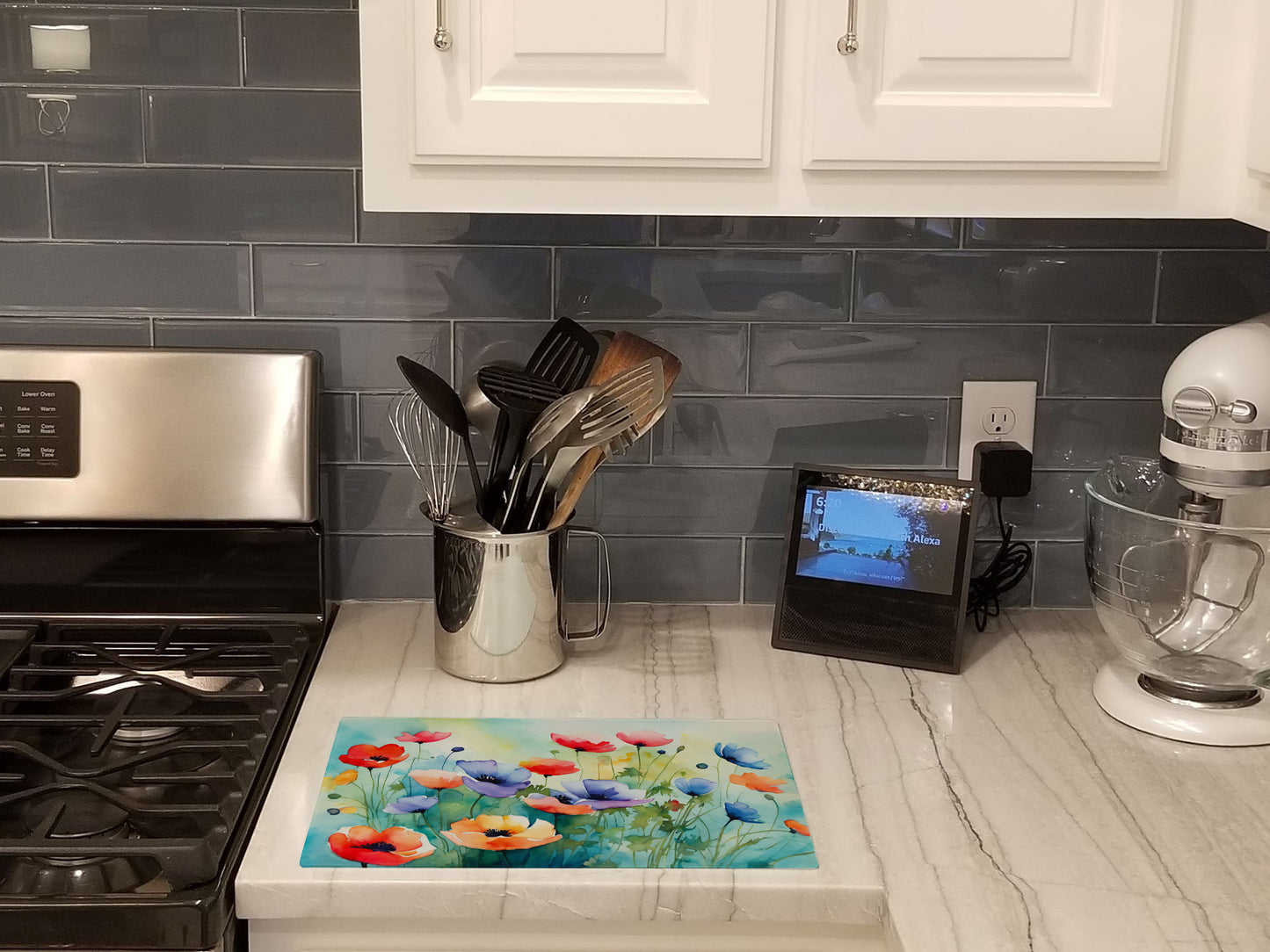 Anemones in Watercolor Glass Cutting Board