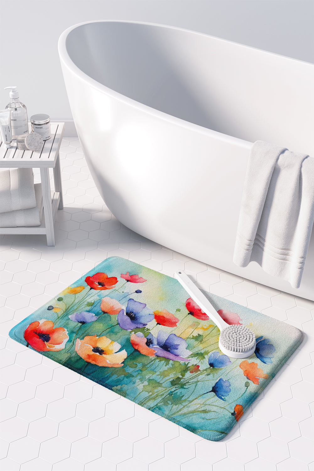 Anemones in Watercolor Memory Foam Kitchen Mat