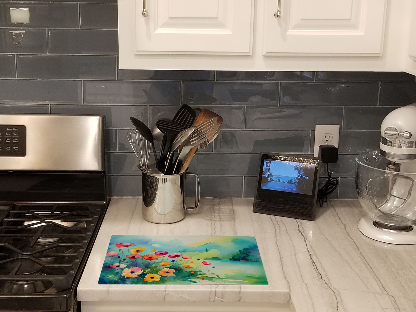 Anemones in Watercolor Glass Cutting Board