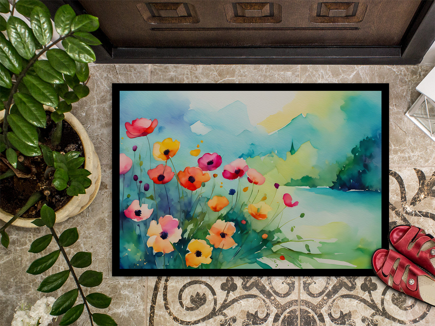 Anemones in Watercolor Doormat