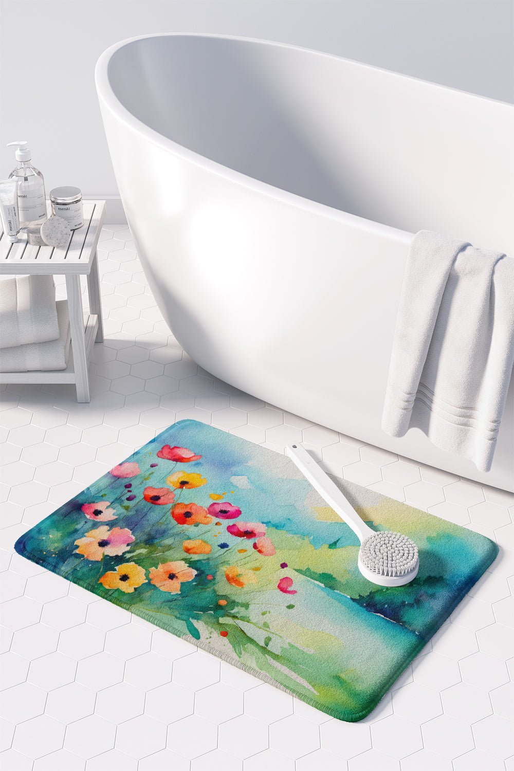 Anemones in Watercolor Memory Foam Kitchen Mat