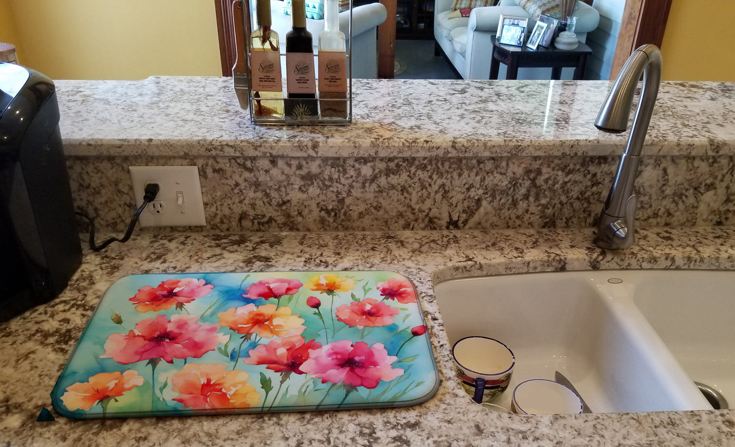 Carnations in Watercolor Dish Drying Mat