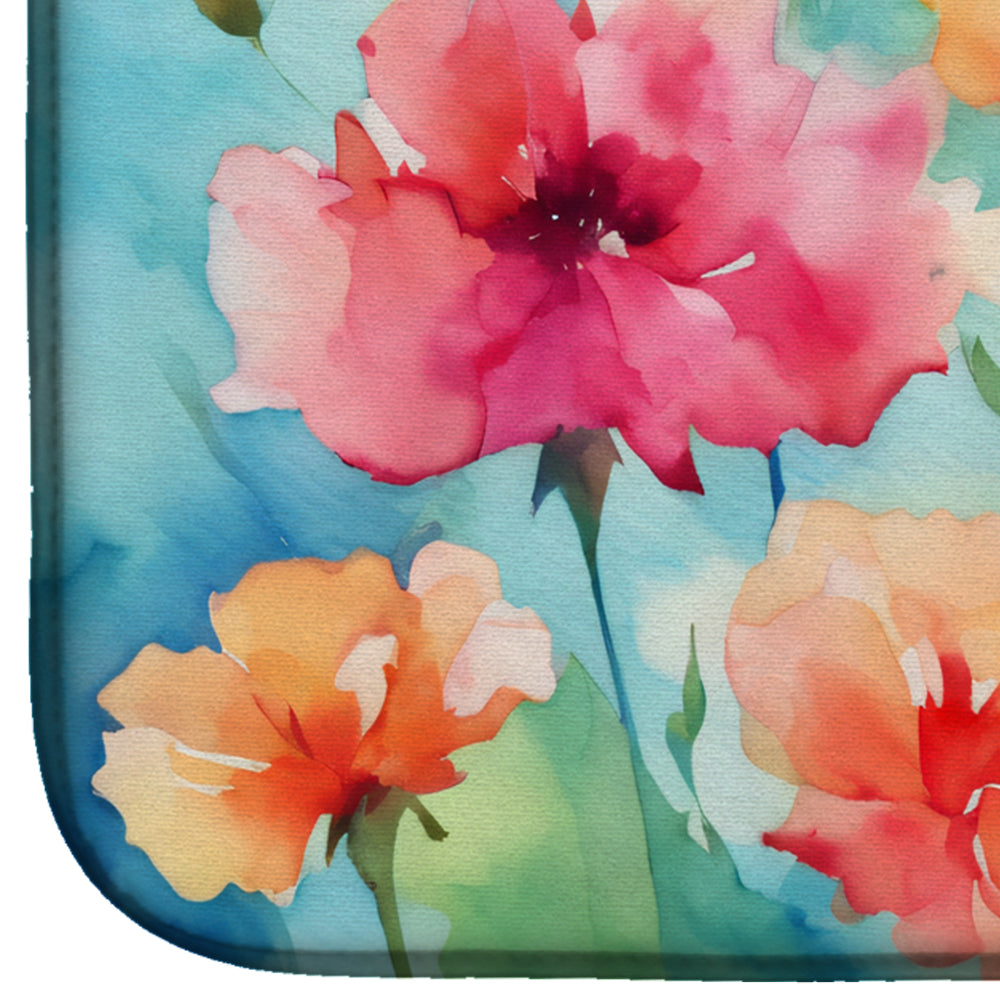 Carnations in Watercolor Dish Drying Mat