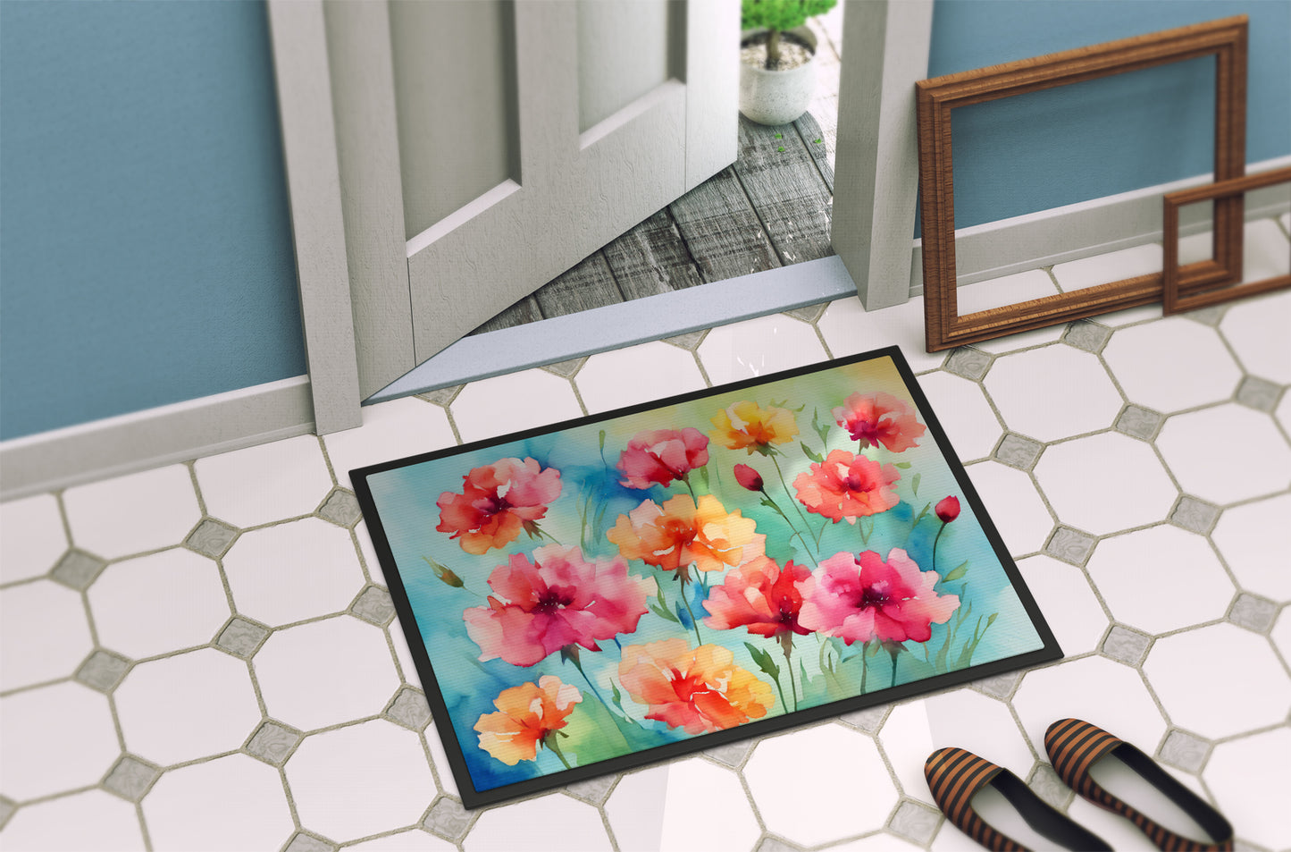 Carnations in Watercolor Doormat