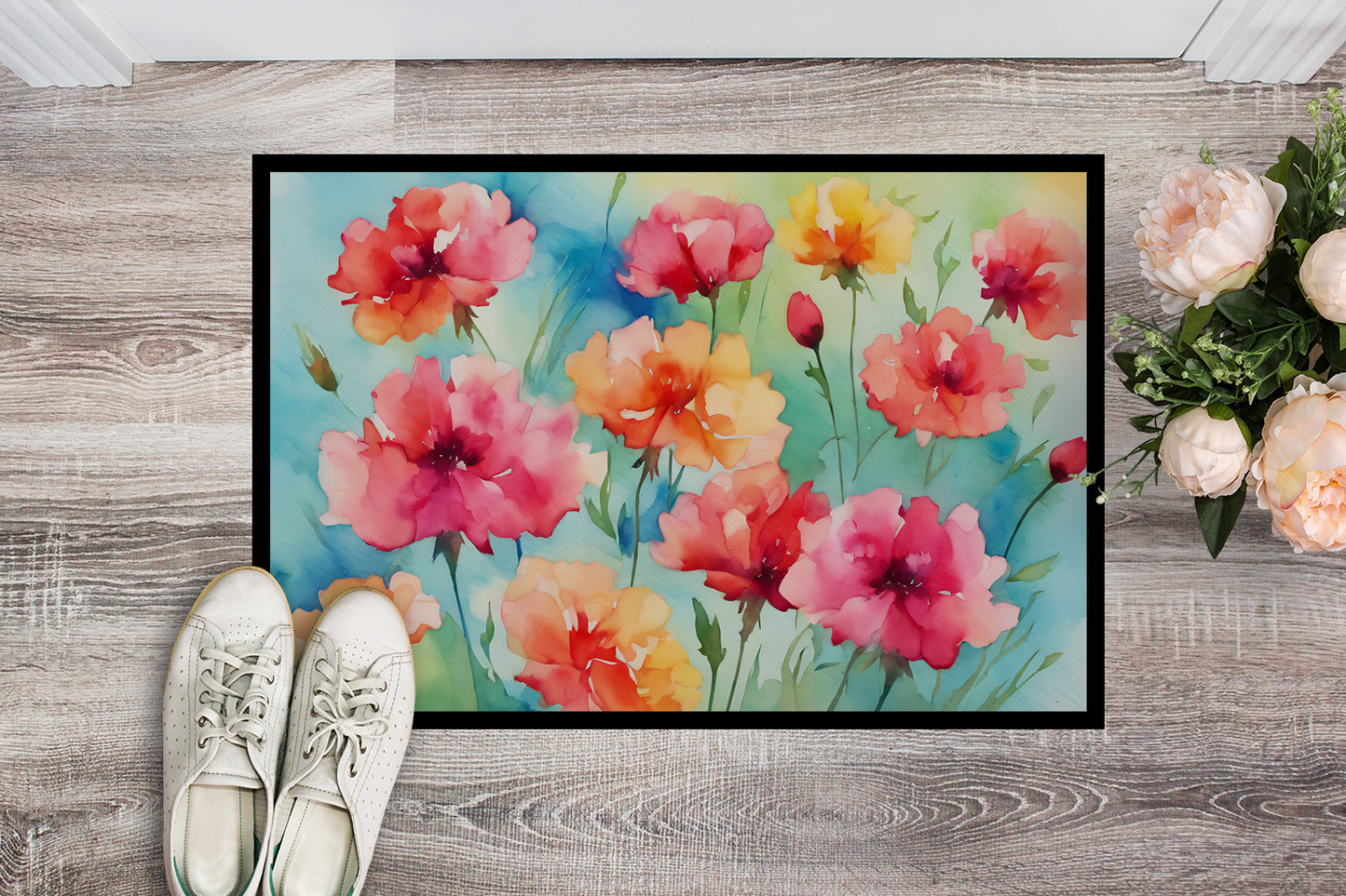 Carnations in Watercolor Doormat