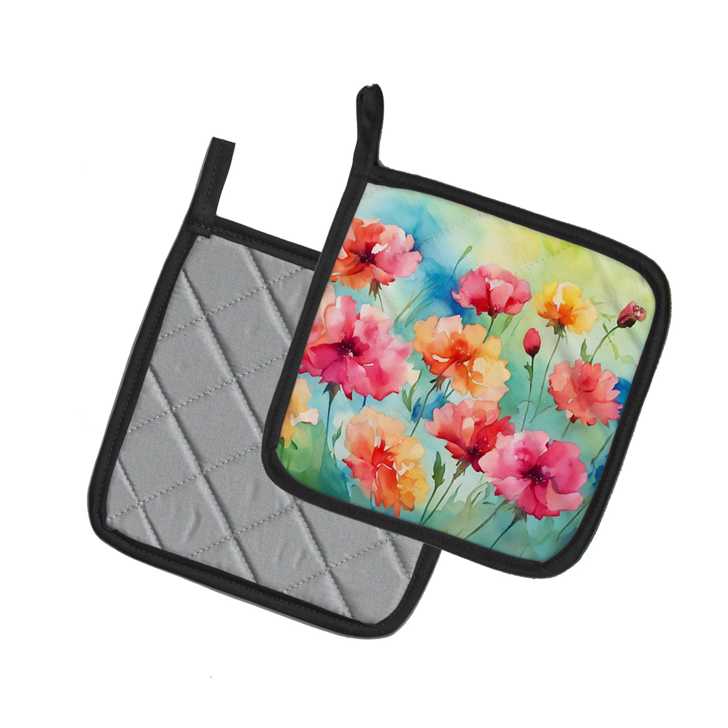 Carnations in Watercolor Pair of Pot Holders