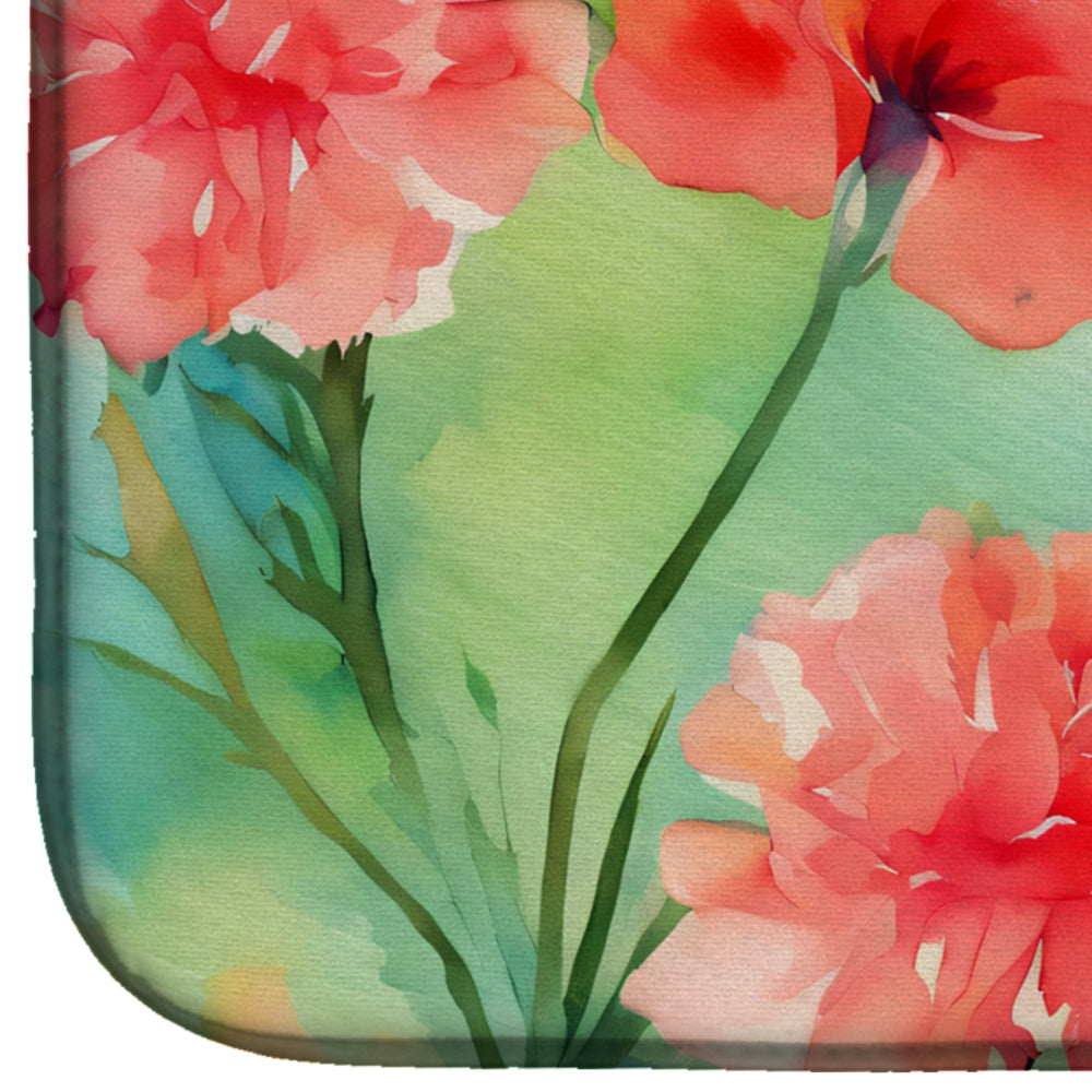 Carnations in Watercolor Dish Drying Mat