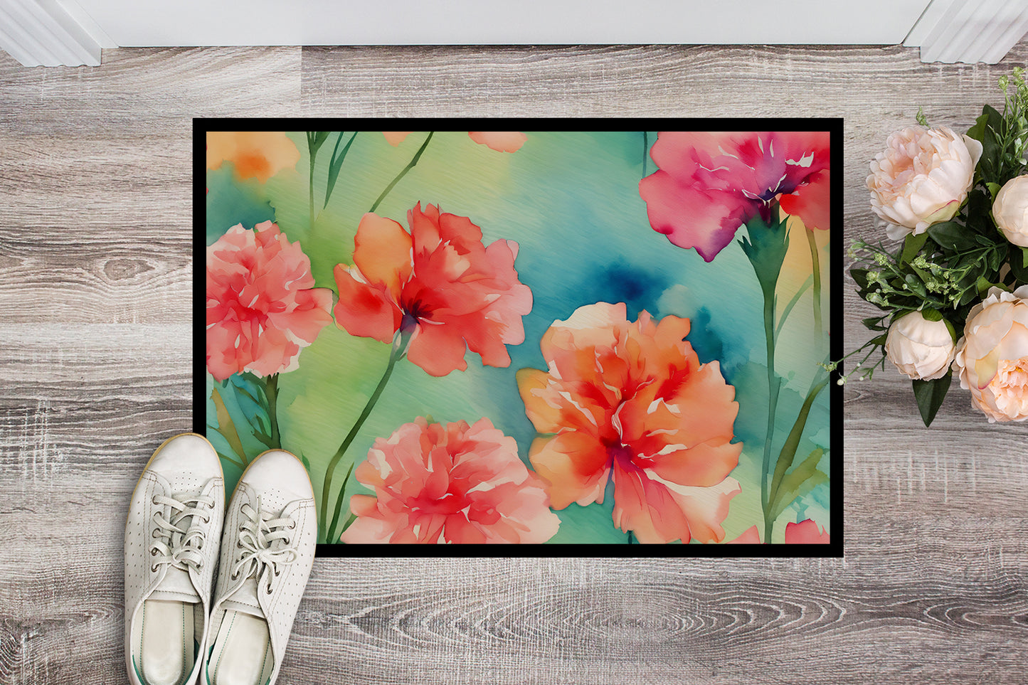 Carnations in Watercolor Doormat