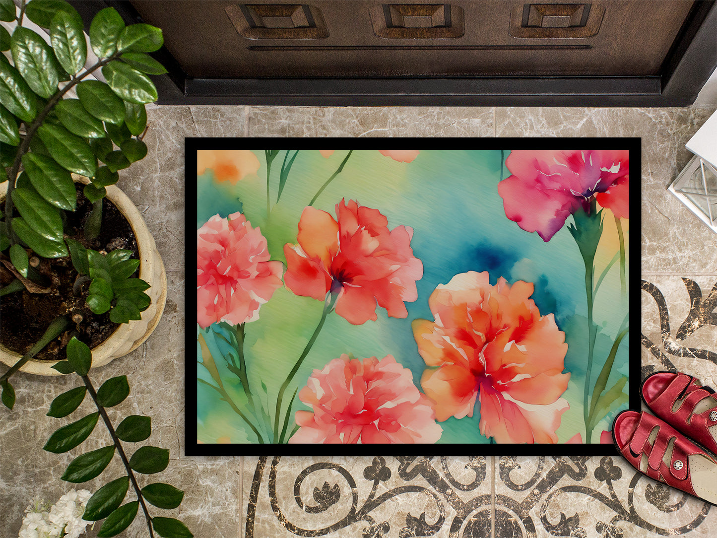 Carnations in Watercolor Doormat