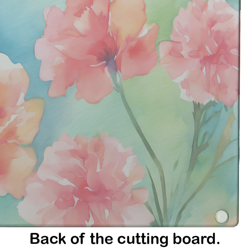 Carnations in Watercolor Glass Cutting Board