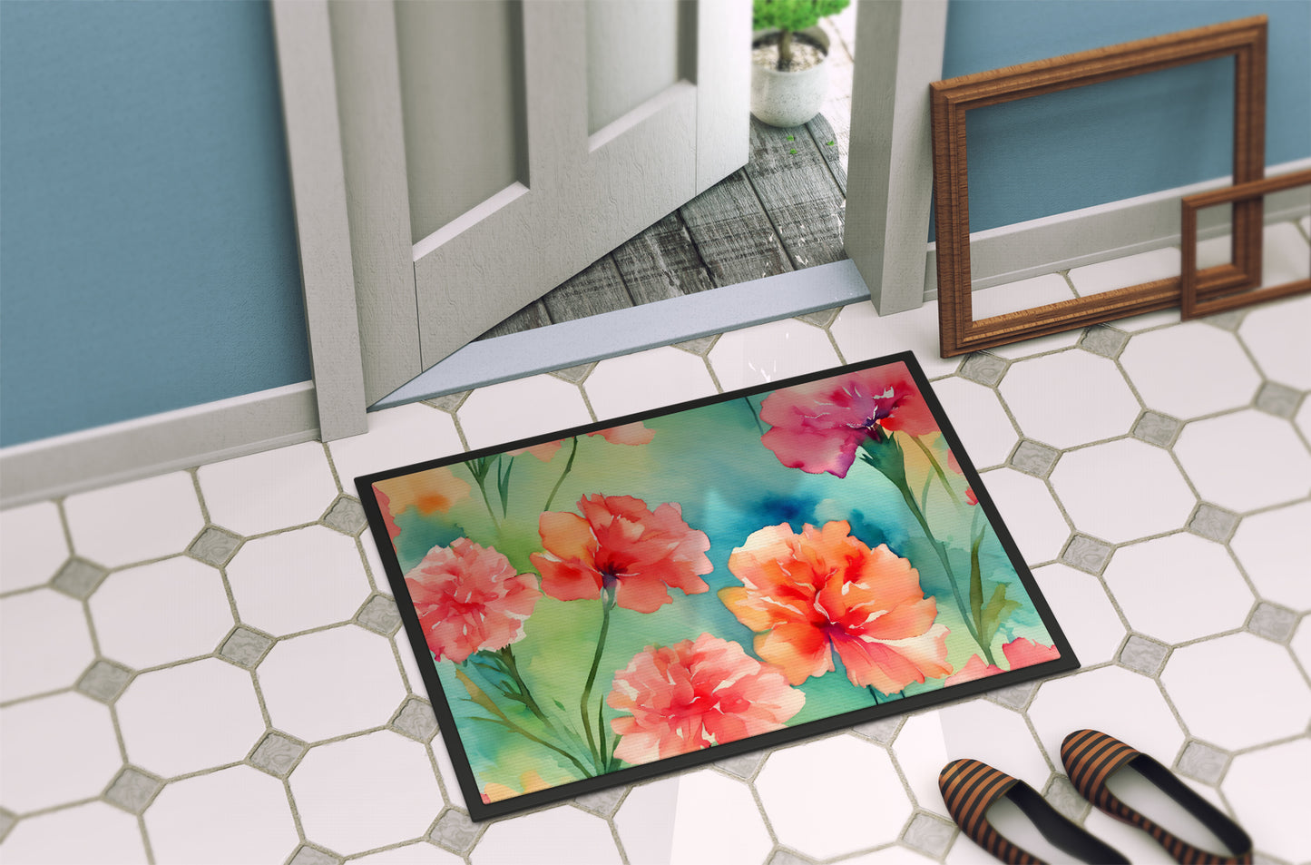 Carnations in Watercolor Doormat