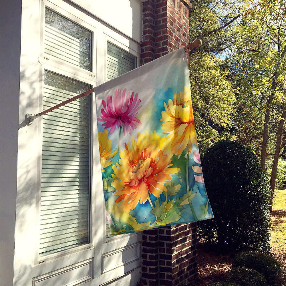 Chrysanthemums in Watercolor House Flag