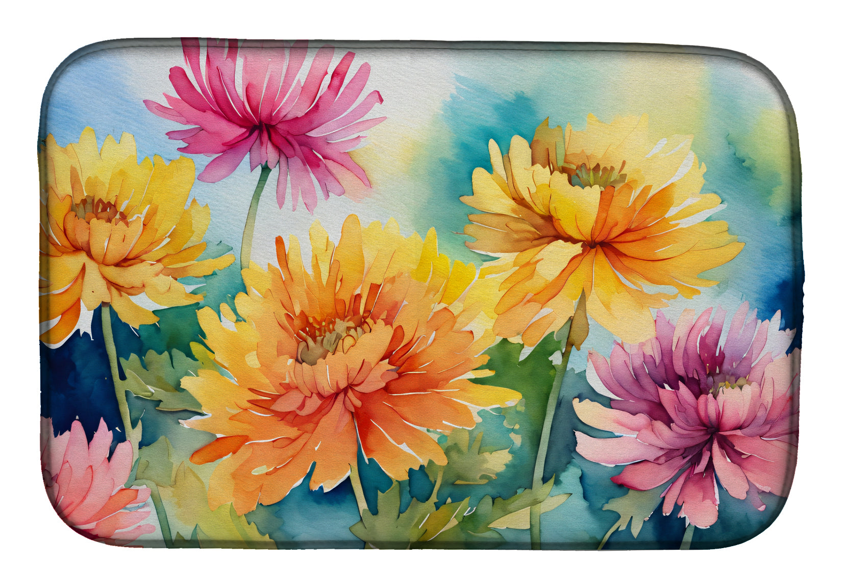 Buy this Chrysanthemums in Watercolor Dish Drying Mat