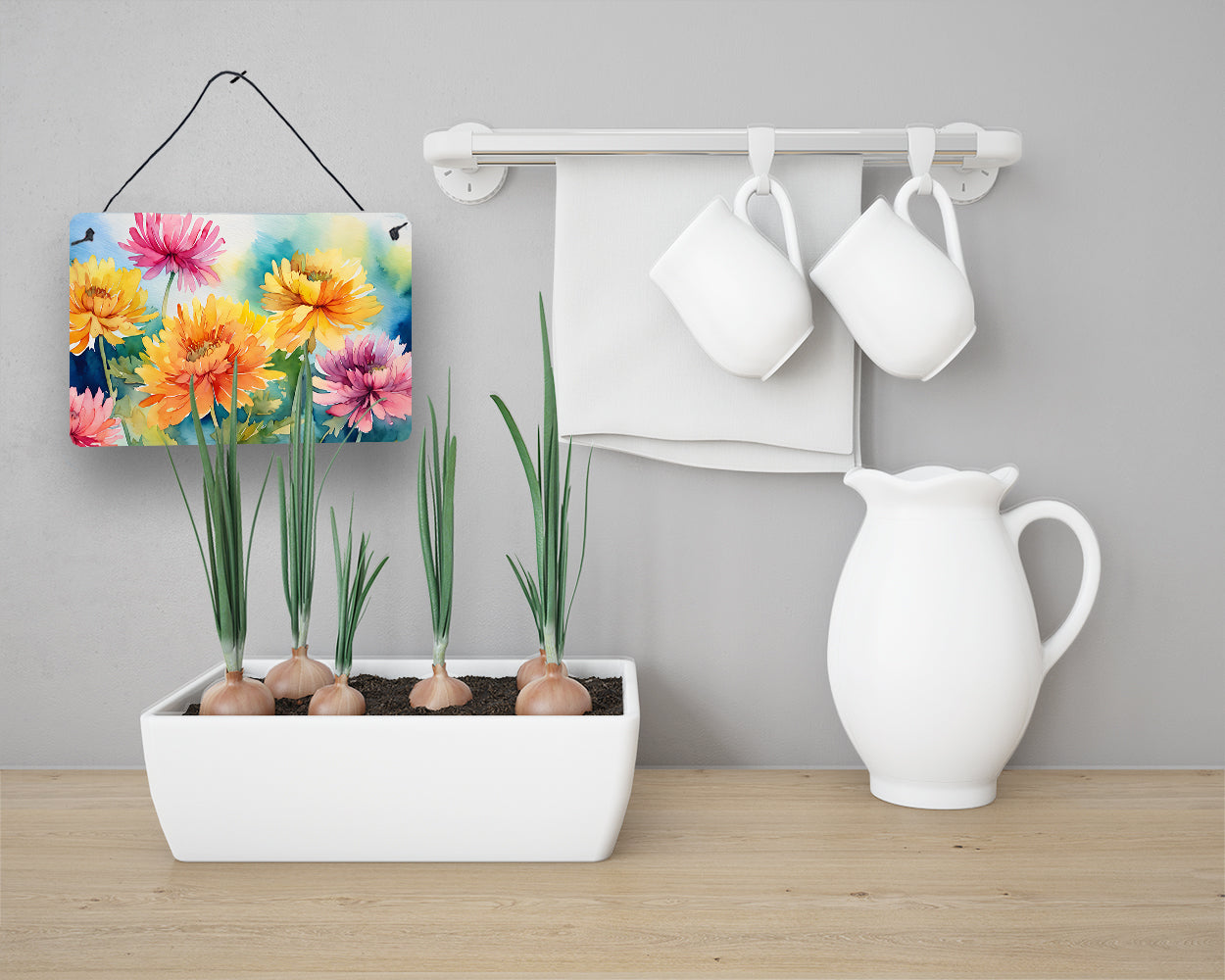 Chrysanthemums in Watercolor Wall or Door Hanging Prints