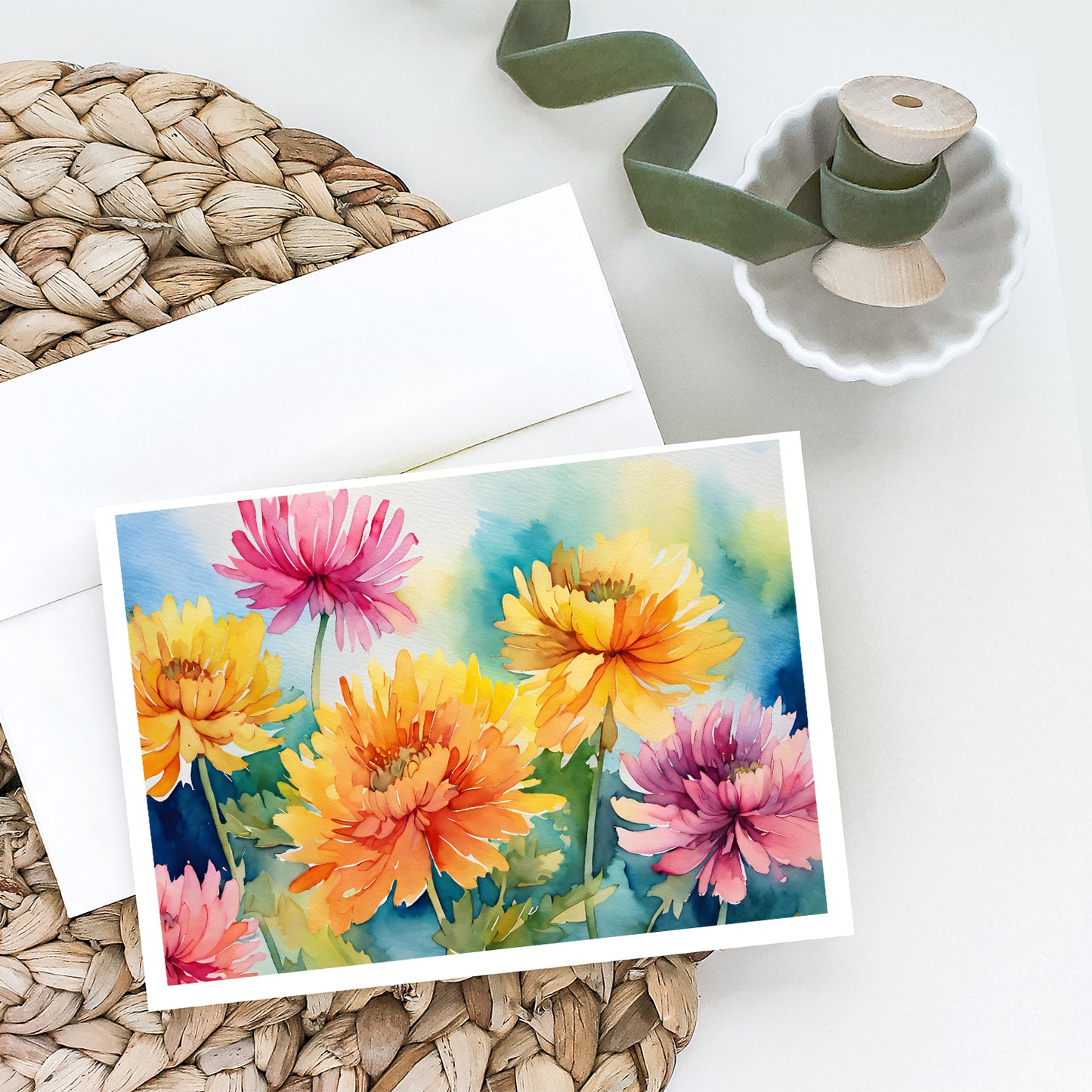 Chrysanthemums in Watercolor Greeting Cards Pack of 8